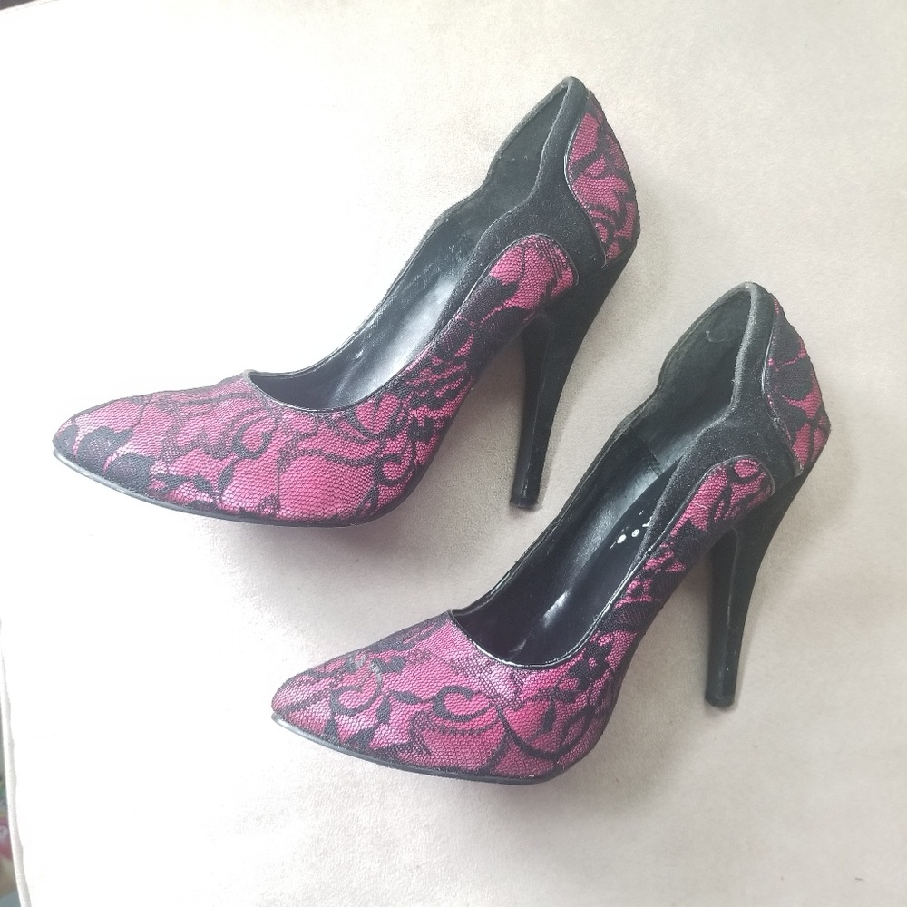 Hot pink and black heels